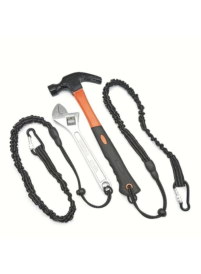 Orange Heavy Duty Tool Lanyard Adjustable Safety Rope Carabiner Clip Tangle Free Design - Image 2